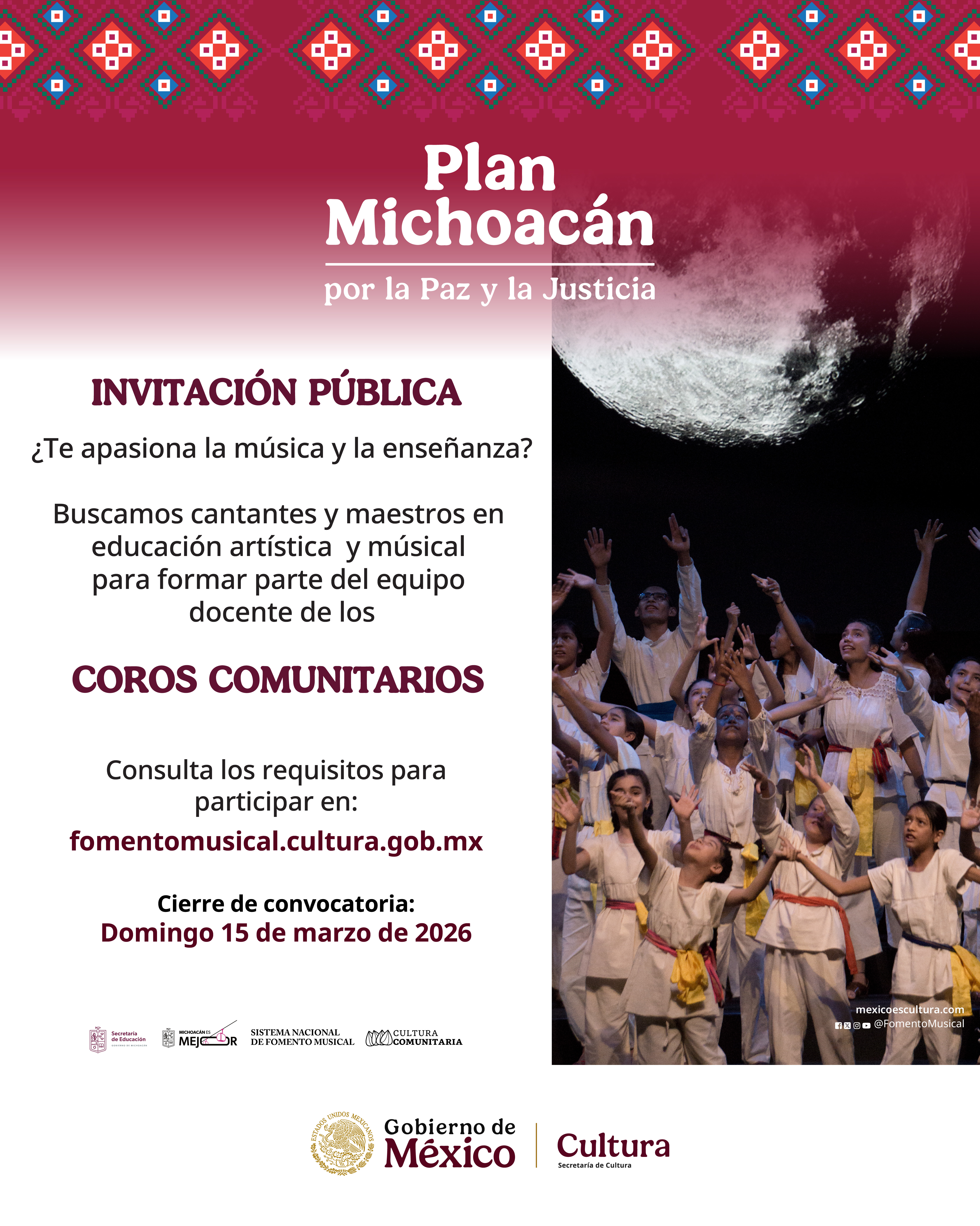 Invitación a cantantes y docentes  para dar clases en Coros Comunitarios 