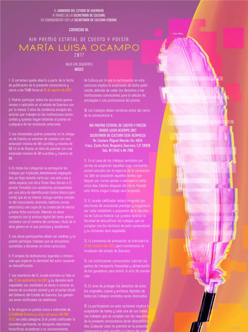 Imagen de XIX Premio Estatal de Cuento y Poesía María Luisa Ocampo 2017