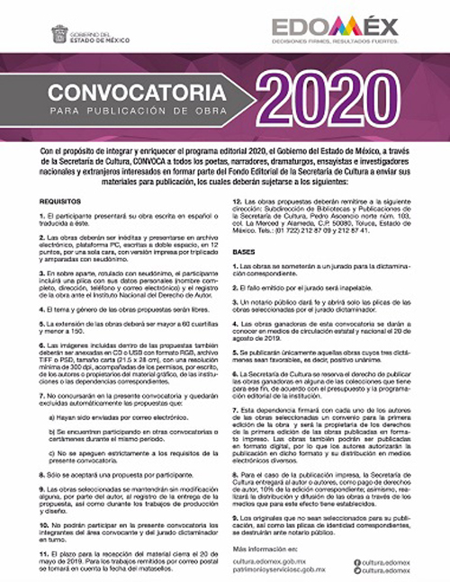 Convocatoria para publicación de obra 2020