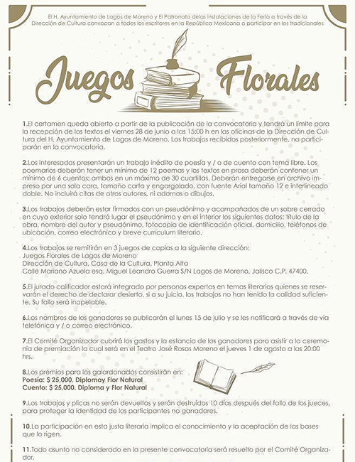 Convocatoria Juegos Florales 2019  Lagos de Moreno