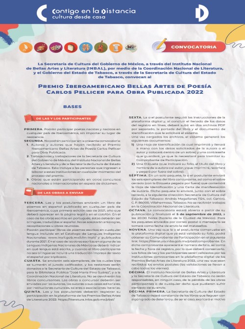 Premio Iberoamericano Bellas Artes de Poesía Carlos Pellicer para Obra Publicada 2022