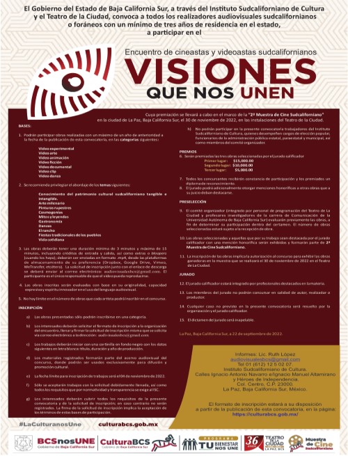 convocatoria Encuentro de cineastas y Videoastas Sudcalifornianos Visiones que nos Unen